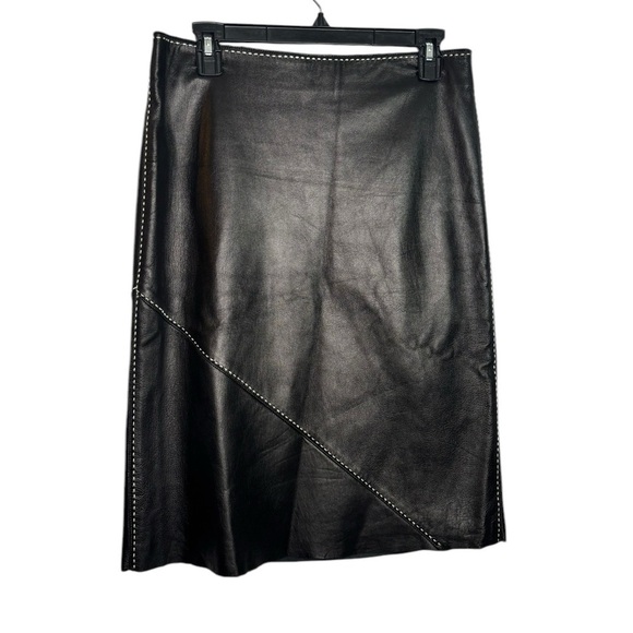 Poleci Soft Black Leather Pencil Stitch Knee Length Skirt Size 8 - Picture 1 of 12